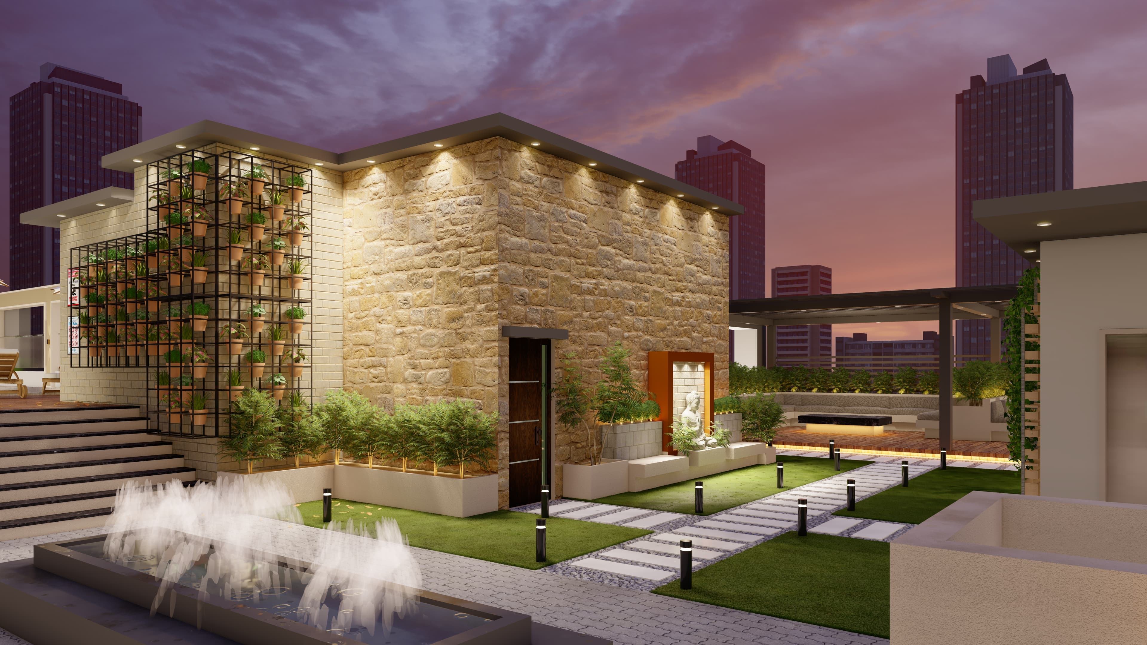 Rooftop courtyard and vertical garden