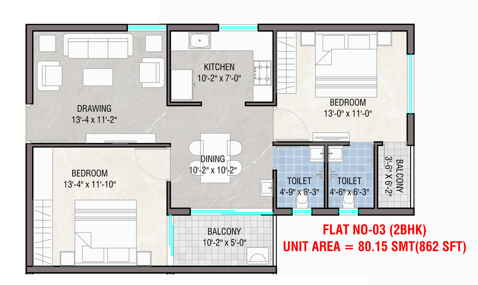 Flat 03 2BHK floor plan