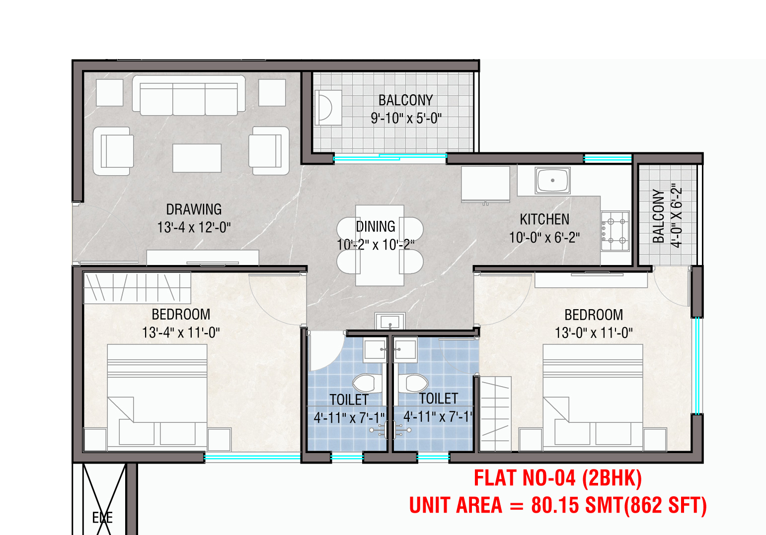 Flat 04 2BHK floor plan