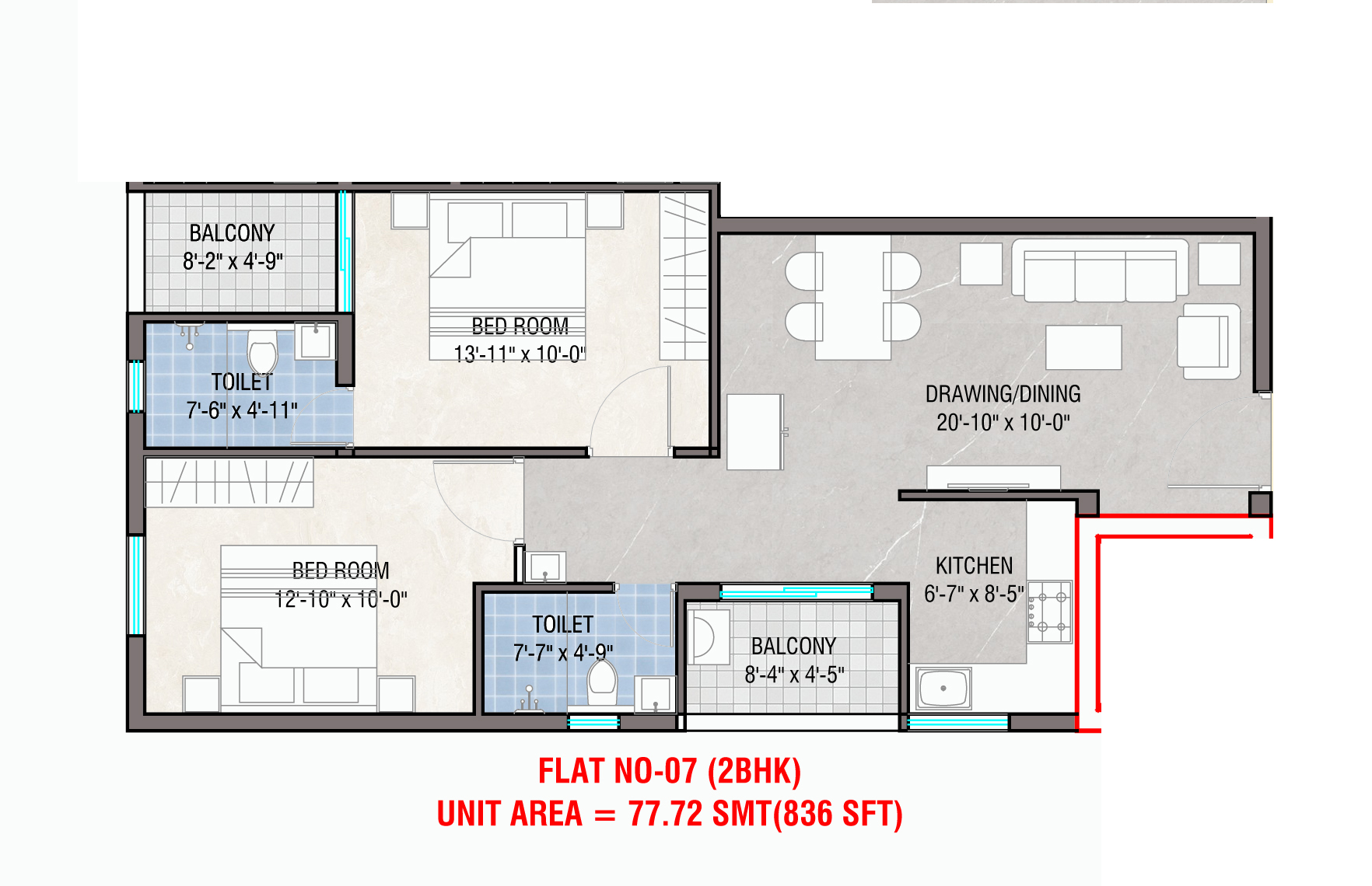 Flat 07 2BHK floor plan